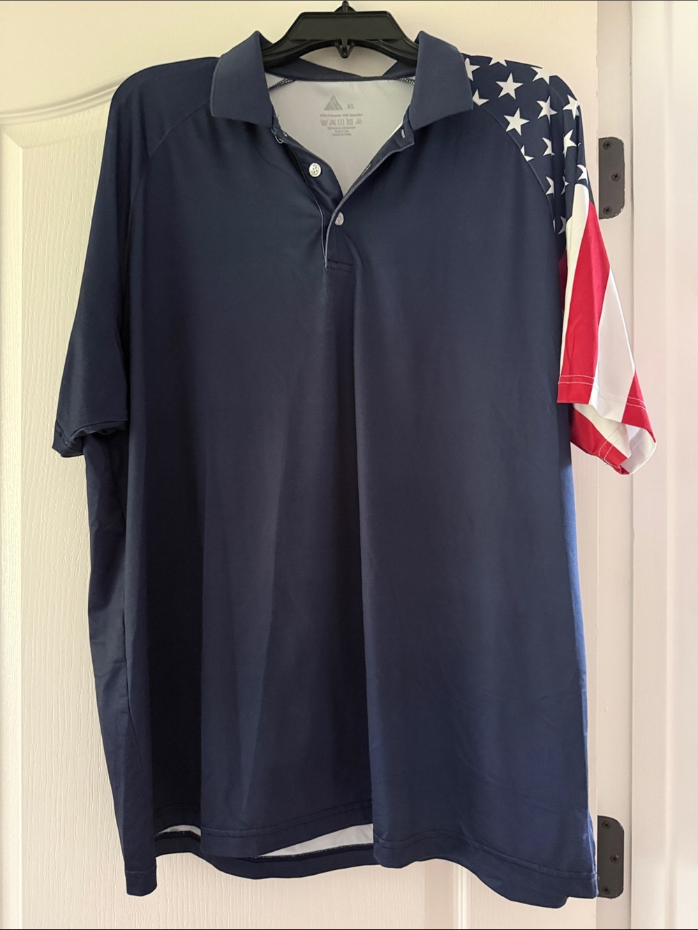 Men's Navy Polo with American Flag Sleeve Accent